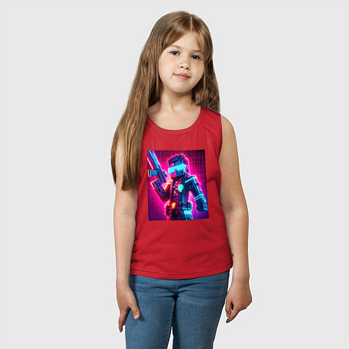 Детская майка Minecraft and cyberpunk collaboration - neon glow / Красный – фото 3