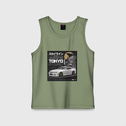 Майка детская хлопок Nissan Skyline годзила, цвет: авокадо