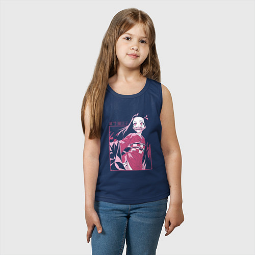 Детская майка Клинок рассекающий демонов милая Незуко в розовом / Тёмно-синий – фото 3