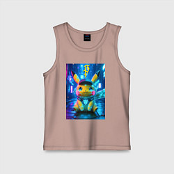 Майка детская хлопок Funny neon Pikachu под энергетическим барьером - a, цвет: пыльно-розовый