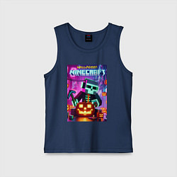 Майка детская хлопок Skeleton and pumpkin - neon glow, цвет: тёмно-синий