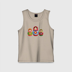 Майка детская хлопок Три ярких матрёшки, цвет: миндальный