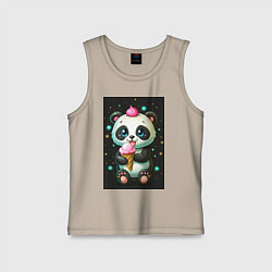 Майка детская хлопок Панда с мороженым, цвет: миндальный