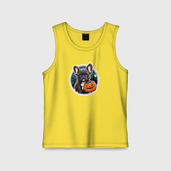 Майка детская хлопок Собака французский бульдог с тыквой, цвет: желтый
