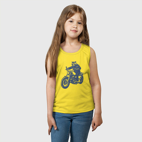 Детская майка Енот байкер на мотоцикле на чоппере / Желтый – фото 3