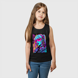 Майка детская хлопок Кибер девчонка в розовых очках - нейроарт, цвет: черный — фото 2