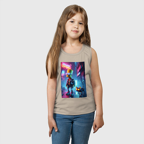 Детская майка Барт Симпсон гуляет с роботом котом в ночном город / Миндальный – фото 3