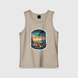 Майка детская хлопок Костер палатка возле озера, цвет: миндальный