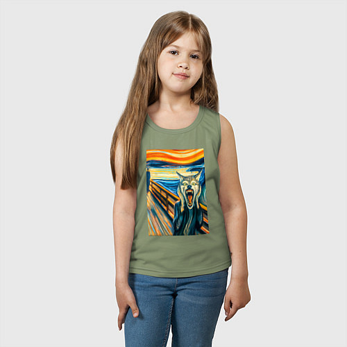 Детская майка Волк кричит на картине Эдварда Мунка - мем искусст / Авокадо – фото 3