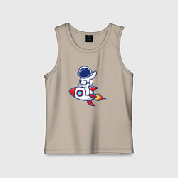 Майка детская хлопок Полёт космонавта на ракете, цвет: миндальный