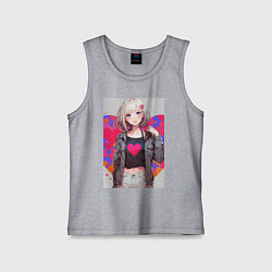 Майка детская хлопок Аниме девочка сердце, цвет: меланж