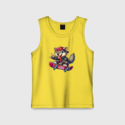 Майка детская хлопок Волчонок крутой скейтбордист - нейроарт, цвет: желтый