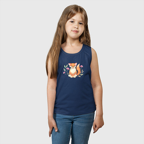 Детская майка Рыжая лиса и цветы / Тёмно-синий – фото 3