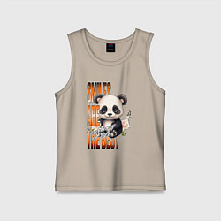 Майка детская хлопок Мишка панда с надписью, цвет: миндальный