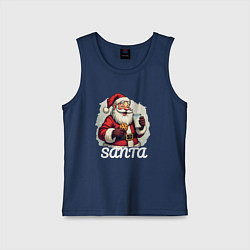 Майка детская хлопок Санта пьет молоко с печеньем, цвет: тёмно-синий