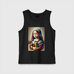 Майка детская хлопок Маленькая Мона Лиза в детстве с куклой - нейроарт, цвет: черный