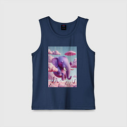 Майка детская хлопок Розовый слон под зонтом в облаках, цвет: тёмно-синий