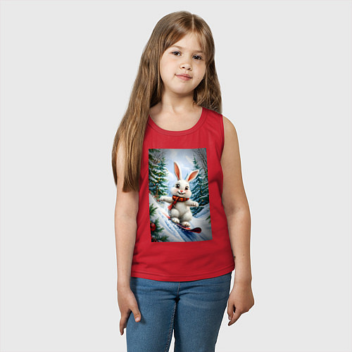 Детская майка Зайчик на сноуборде / Красный – фото 3