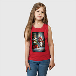 Майка детская хлопок Веселый снеговик, цвет: красный — фото 2
