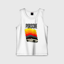 Майка детская хлопок Автомобиль Porsche на фоне флага ФРГ, цвет: белый