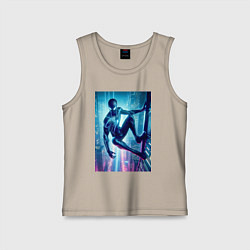 Майка детская хлопок Чувак-паук висит на стене небоскрёба, цвет: миндальный