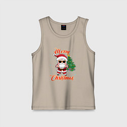 Майка детская хлопок Дед мороз поздравляет с новым годом, цвет: миндальный