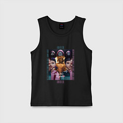 Майка детская хлопок Игра в кальмара на фоне кукол роботов, цвет: черный