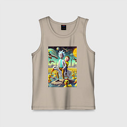 Майка детская хлопок Рик и Морти сидят на утке на одноимённой планете, цвет: миндальный