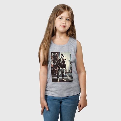 Детская майка Dude bull terrier is a New Yorker / Меланж – фото 3