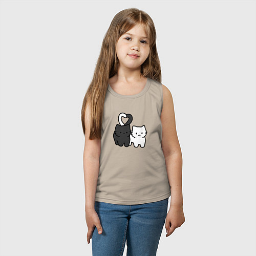 Детская майка Влюбленные котики - черный и белый / Миндальный – фото 3