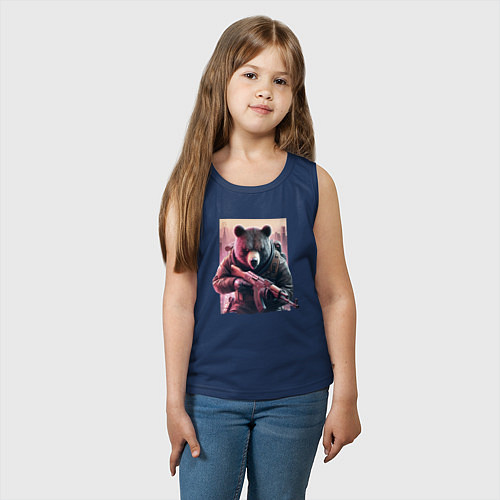 Детская майка Крутой медведь - спецназ / Тёмно-синий – фото 3