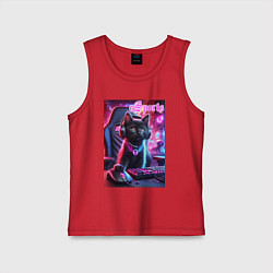 Майка детская хлопок Чёрный котёнок - киберспорт, цвет: красный