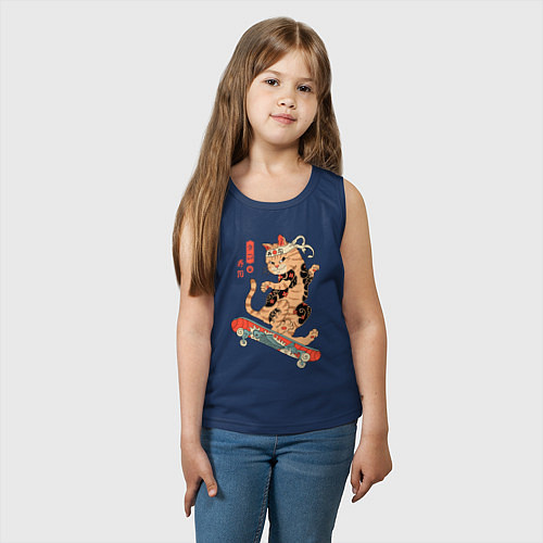 Детская майка Кот самурай - скейтбордист / Тёмно-синий – фото 3