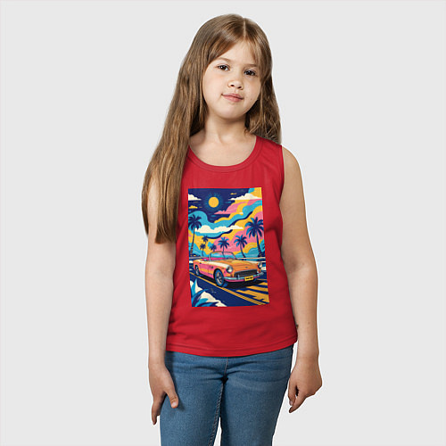 Детская майка Кабриолет едет по тропическому острову / Красный – фото 3