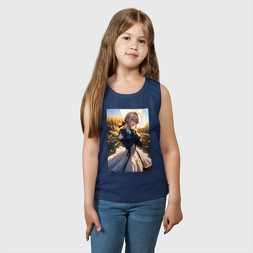 Детская майка Вайолет Эвергарден на поле пшеницы / Тёмно-синий – фото 3