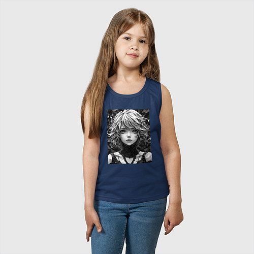 Детская майка Аниме портрет девушки в черно-белом цвете / Тёмно-синий – фото 3