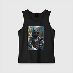 Майка детская хлопок Кот за рулем кабролета, цвет: черный