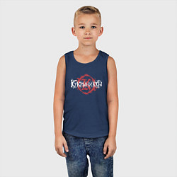 Майка детская хлопок Кукрыниксы на фоне логотипа, цвет: тёмно-синий — фото 2