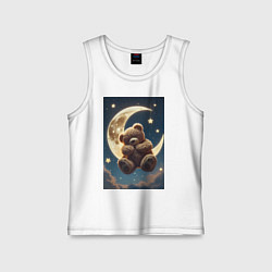 Майка детская хлопок Плюшевый мишка сидит на Луне, цвет: белый