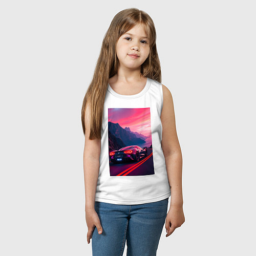 Детская майка Суперкар едет около океана / Белый – фото 3