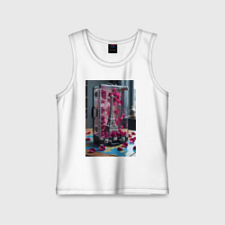 Майка детская хлопок Эйфелева башня в чемодане с розами, цвет: белый