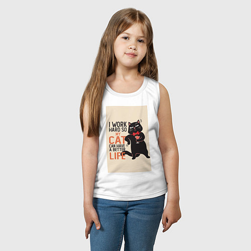 Детская майка Работаю ради кота мем / Белый – фото 3