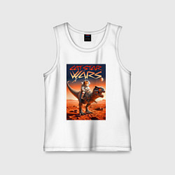 Майка детская хлопок Кот космонавт верхом на тираннозавре, цвет: белый