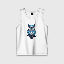 Майка детская хлопок Голубой филин на ветке, цвет: белый