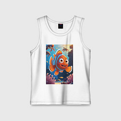 Майка детская хлопок Рыбка клоун плавает с черепахами, цвет: белый