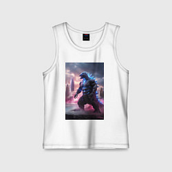 Майка детская хлопок Годзилла посреди мегаполиса, цвет: белый