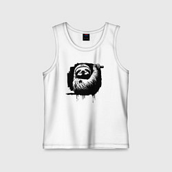 Майка детская хлопок Ленивец в черном штрихе, цвет: белый