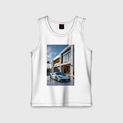 Майка детская хлопок Белый суперкар у дома, цвет: белый