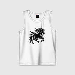 Майка детская хлопок Черная лошадь в движении, цвет: белый