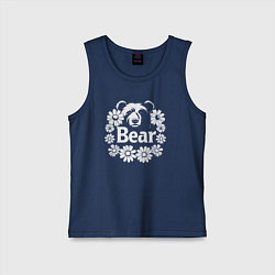 Майка детская хлопок Медведь в цветах, цвет: тёмно-синий